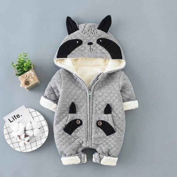 Other - Cozy Baby Racoon Winter/Fall Zip-Up Onesie